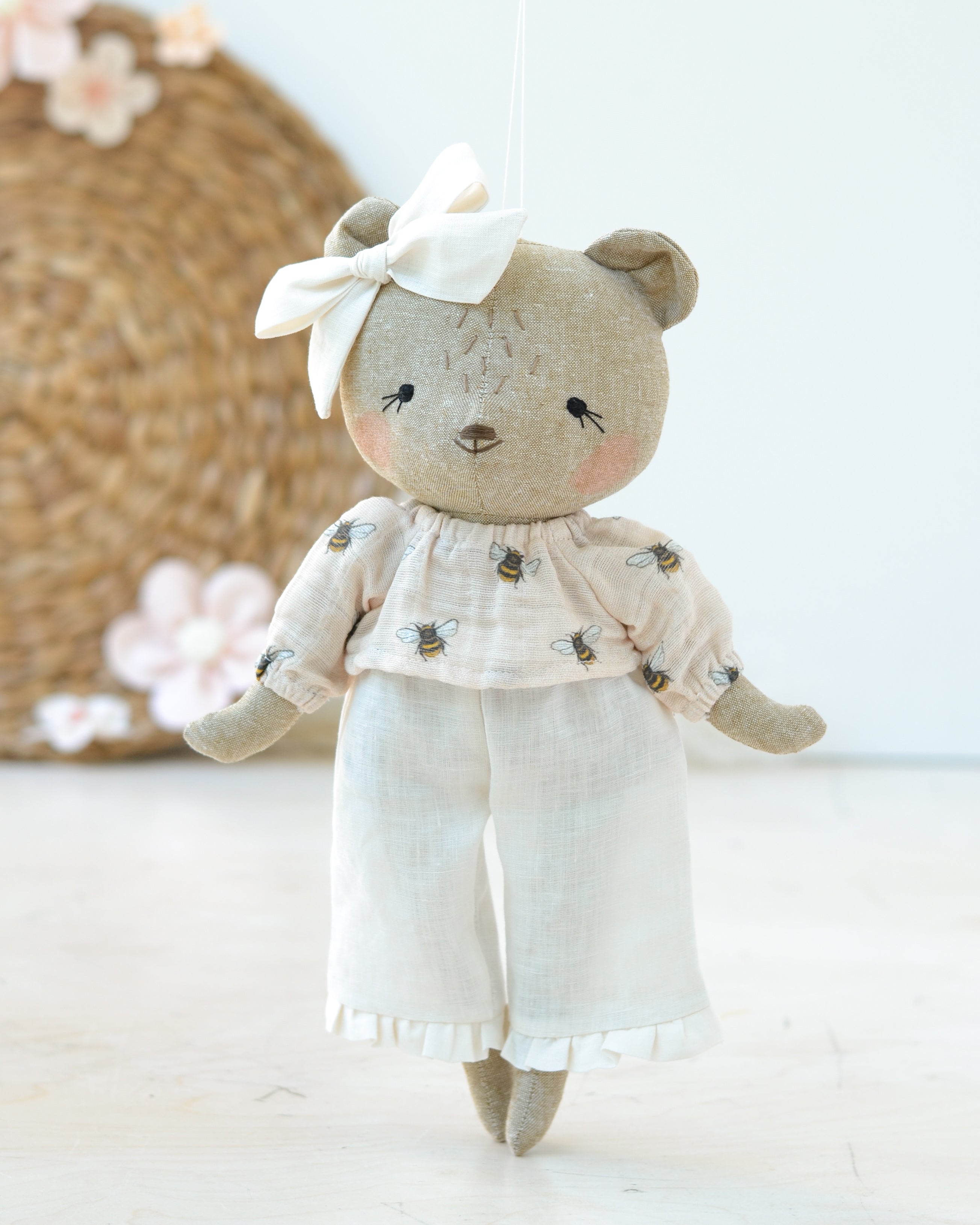 Bear Soft Toy Charlotte | Bee Top with White Pants