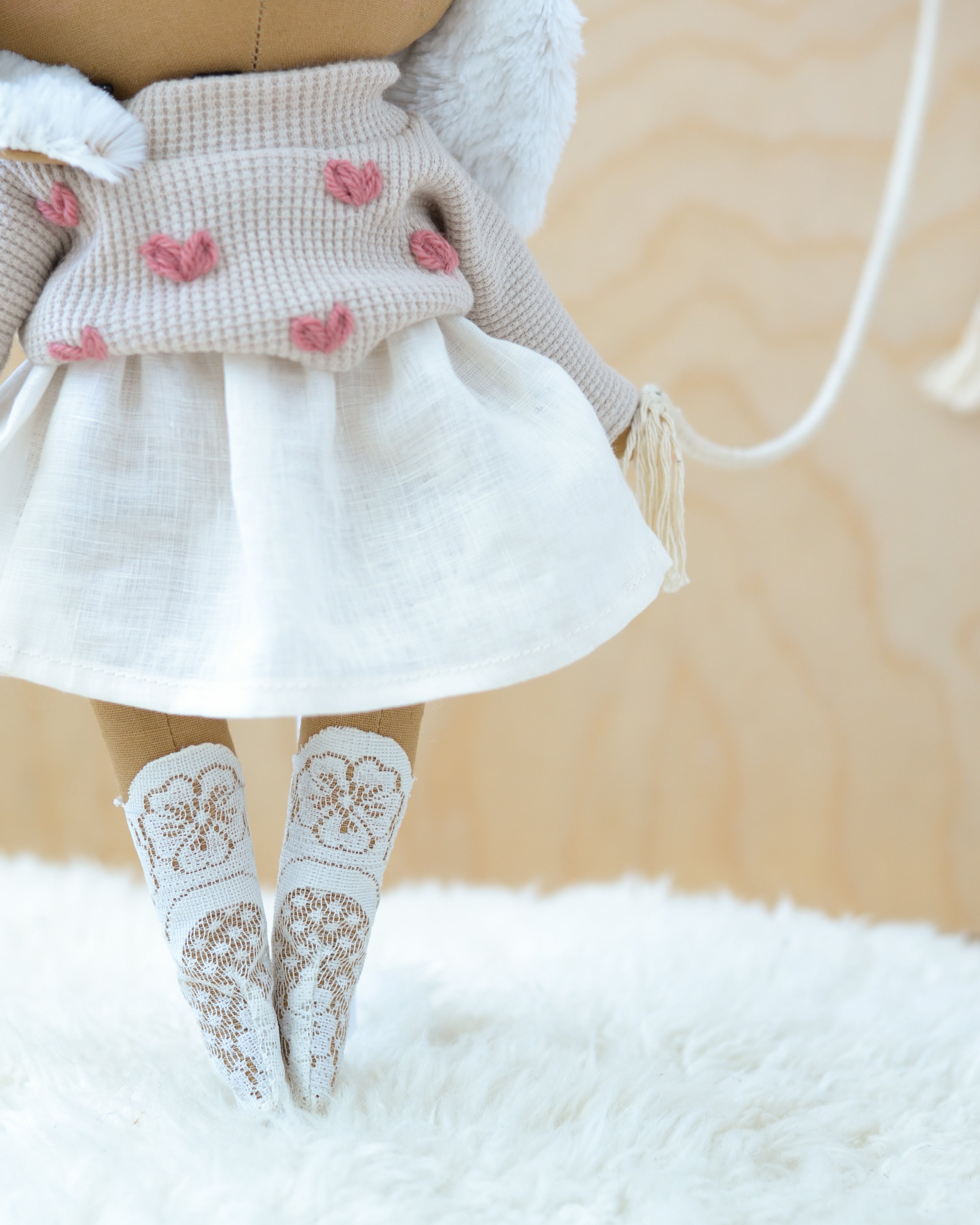 Bunny Doll in a Pink Skirt and Heart Sweater and a cute beret