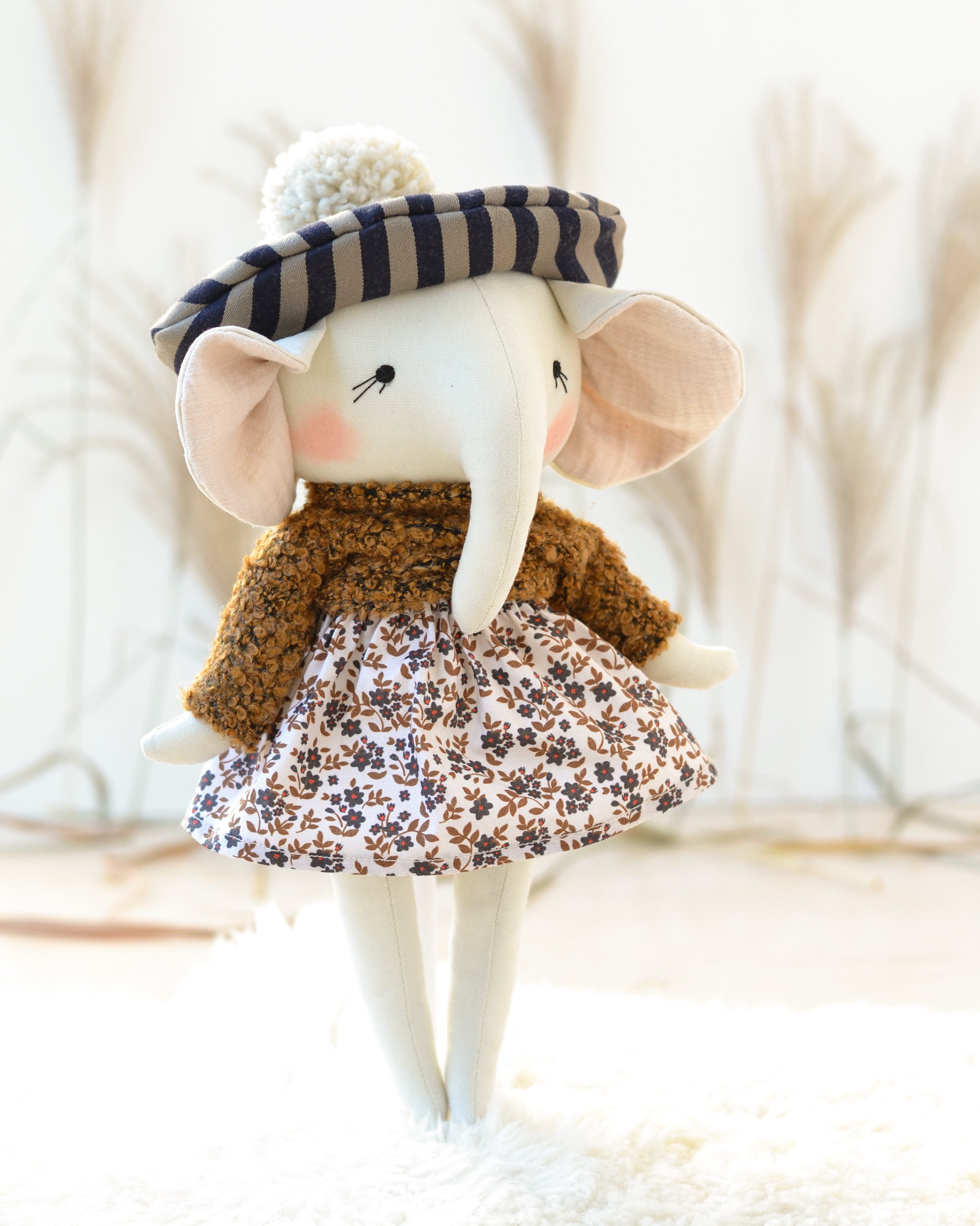 Soft Toy Elephant Stella French Beret