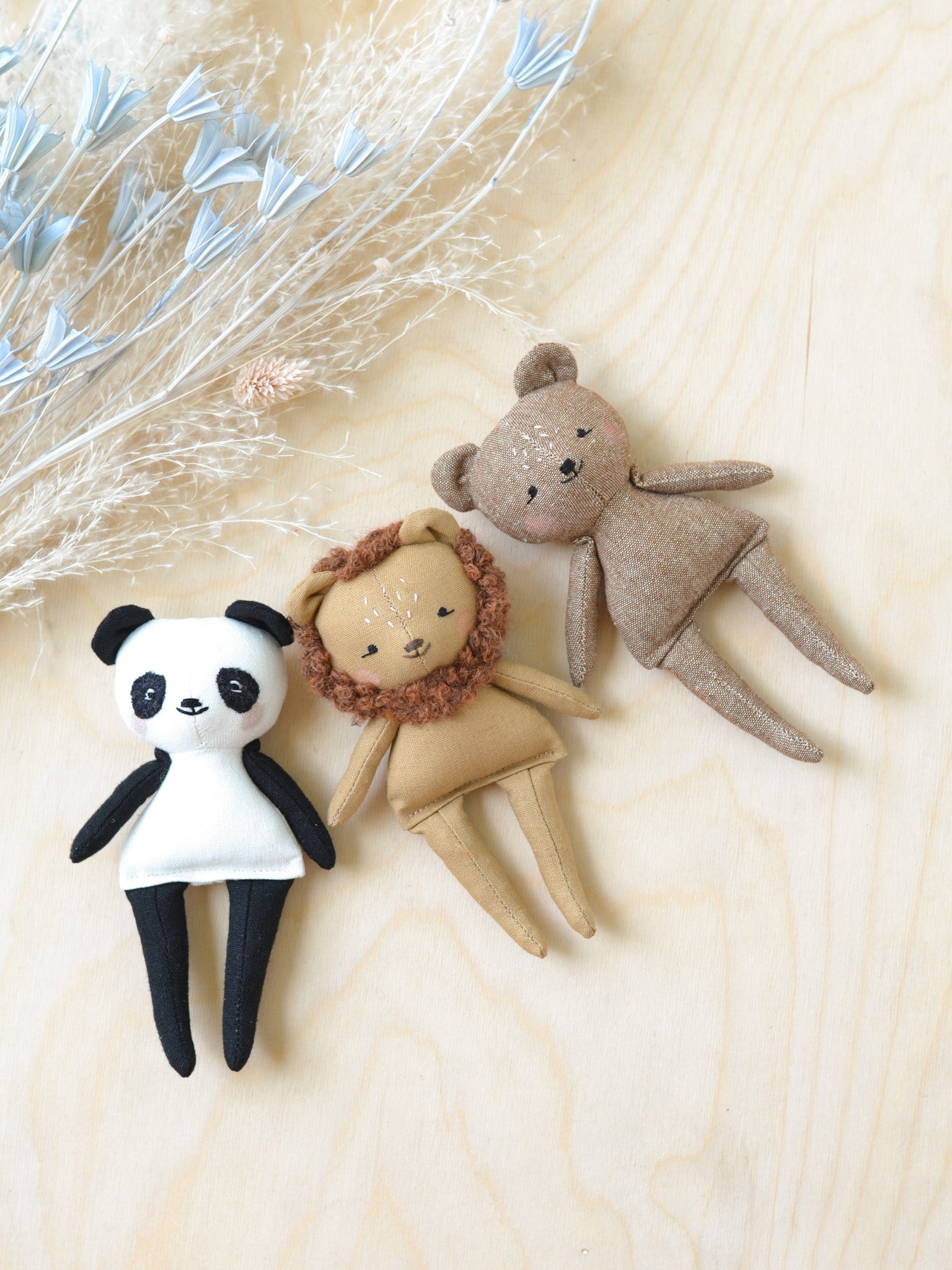 Sewing Pattern - Mini bear, panda and lion doll