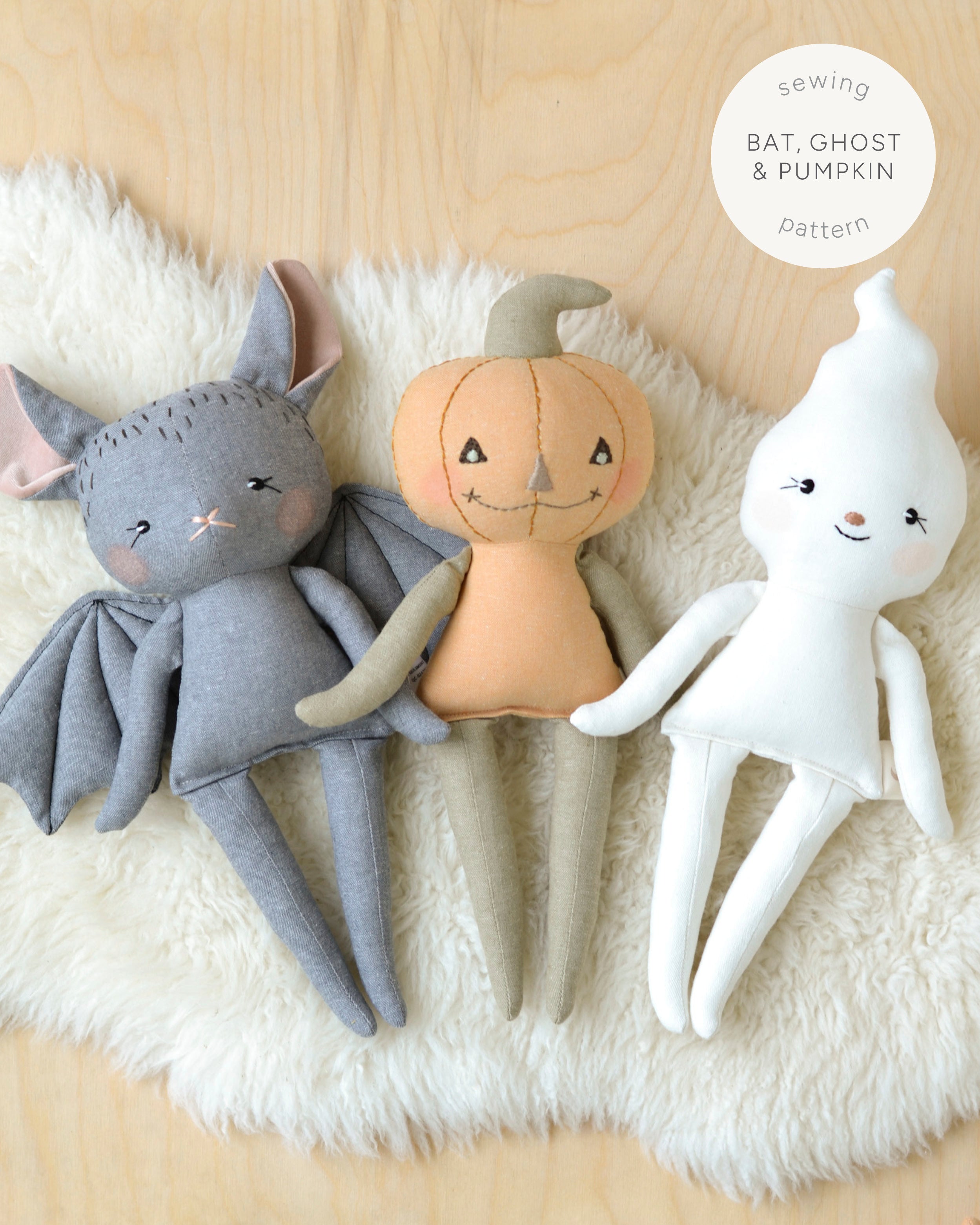 Sewing Pattern - Halloween Friends: Pumpkin, Bat, and Ghost